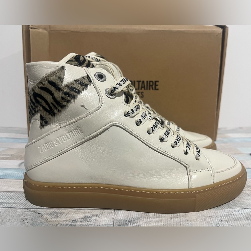 NEW Zadig & Voltaire High Flash Zebra Print Sneakers - Picture 4 of 11